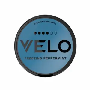 Velo Freezing Peppermint nicotine pouch can, showcasing modern tobacco-free flavor options in a sleek design, emphasizing the appeal of flavored nicotine pouches.